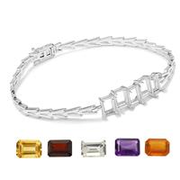 925 Sterling Silver V Bracelet With Octagon Mounts With 5 Octagon Gemstones (4.97cts Garnet, Amethyst, Citrine, White Topaz, American Fire Opal) 