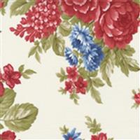 Moda Belle Isle Cabbage Roses Floral Americana on Cream Fabric 0.5m