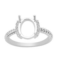 925 Sterling Silver Oval Ring Mount With White Zircon Pave Half Halo (To Fit 10x8mm Gemstone)