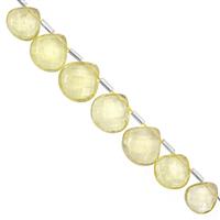 66cts Lemon Quartz Top Side Drill Graduated Faceted Heart Approx 8 to 14mm, 19cm Strand with Spacers