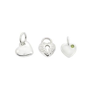 925 Sterling Silver Heart Charm, 3pcs (1 of each design)