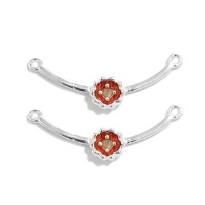 925 Sterling Silver Flower Connector with Emerald, 2pcs