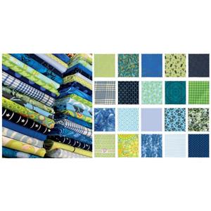 Designer Blue, Green and Turquoise FQ Pack of 40 with FREE FQ Friendly Quilt Pattern