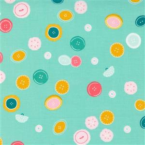 Moda Sew Wonderful Teal Buttons Fabric 0.5m