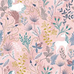 Lewis & Irene Enchanted Pink Metallic Woodland Fabric 0.5m