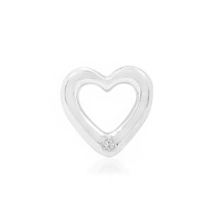 925 Sterling Silver Heart Charm with Diamond, Approx 12mm