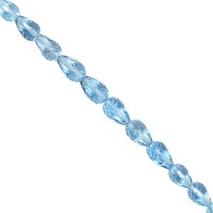 21cts Marambaia  Swiss Blue Topaz Straight Drill Faceted Drop Approx 6x4 to 9x5.5mm, 10cm Strand