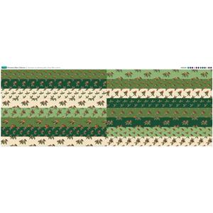 Christmas Robin Green Half Strips Fabric Panel (140 x 55cm)