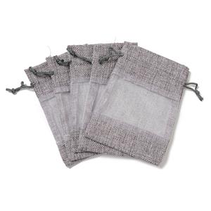 Grey Linen and Organza Bags, 10x14cm 5pcs