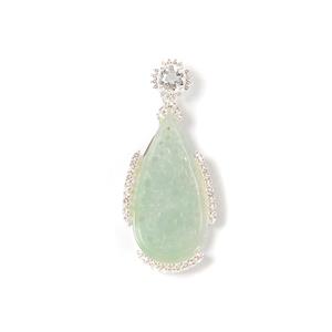 25ct Type A Oil Green Jadeite Carving Pendant, Approx 25x40mm, with 925 Sterling Silver Mount