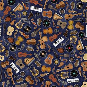 Dan Morris Tiny Tunes Music Elements Toss Navy Fabric 0.5m