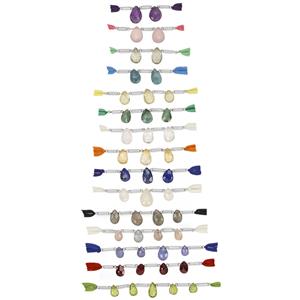 15pk 58cts Multi Gemstones Faceted Pears Approx 4x3 to 7x5mm, 3 to 7cm Strand with Spacer 