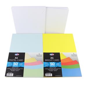 Zieler A4 Card Stock Pastels and Brights Plus 8 Card Blanks and Envelopes