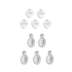 925 Sterling Silver Heart and Tag Hallmarks, 10pcs (x5 per design) 