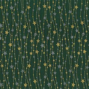Wavy Stars Green Fabric 0.5m