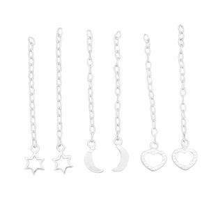 925 Sterling Silver Paper Clip Extender Chains with Charm Approx 4cm (6pcs - 3 Designs - Star, Heart & Moon)