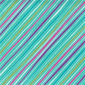 Moda Petal Power! Diagonal Stripes Awesome Aqua Fabric 0.5m