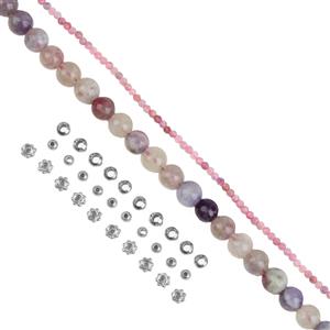 925 Sterling Silver, Plum Blossom & Natural Red Tourmaline, Spacer Bead Mixed Design