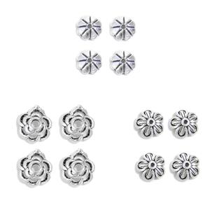 925 Sterling Silver Flower Bead Caps, 3 Designs, 12pcs, 5.5mm, 6mm and 7mm