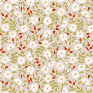 Lewis & Irene Evergreen Floral Fawn Fabric 0.5m