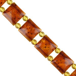 Baltic Cognac Amber Double Drilled Squares with Lemon Rounds, 16cm Strand (15mm & 5mm)