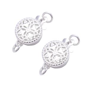 925 Sterling Silver Round Flower Design Clasp, 2pcs