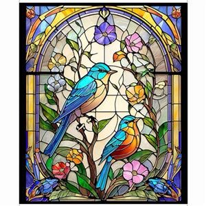 Sunlit Birds Collection Stained Glass Birds Multi Fabric Panel 0.9m