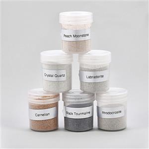 Gemart - Gemstone Dust , Inc; Black Tourmaline, Labradorite, Quartz, Carnelian, Monstone & Rhodochrosite
