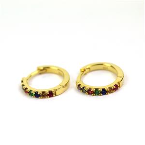 Gold Plated 925 Sterling Hoop Earrings Approx 14mm Dia With Multi Colour Cubic Zirconia