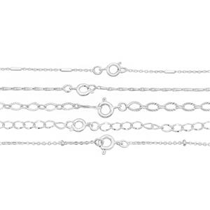 Base metal 5 chain bundle 18 inch (diamond cut oval, station, Diamond cut curb, bar and fancy bar)