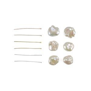 3 Pairs Keshi Freshwater Pearls & 6pc Headpins (2 x Silver, 2 x Gold Plated, 2 x Rose Gold Plated)