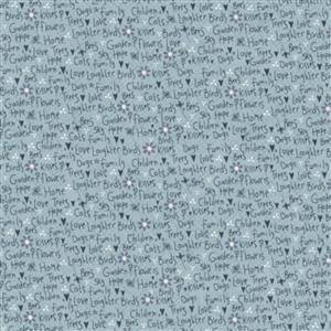Lynette Anderson Something Borrowed Something Blue Collection Script Smoky Blue Fabric 0.5m