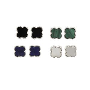 925 Sterling Silver Gemstone Clover Earrings, Approx 7mm
