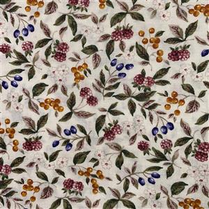 Country Floral Purple Berries on Cream Fabric 0.5m Exclusive