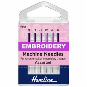 Hemline Sewing Machine Mixed Embroidery Needles Pack of 6