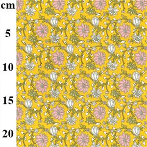 Medium Floral Yellow Cotton Poplin Fabric 0.5m
