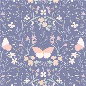 Lewis & Irene Presents Cassandra Connolly - Heart of Summer Floral Gathering Dark Hyacinth Blue Fabric 0.5m