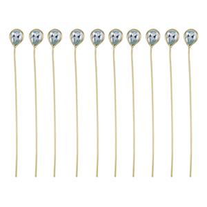 Gold Plated 925 Sterling Silver Head Pins With 4x3mm Pear Blue Topaz - 40mm, Width 0.5mm - (10pcs)
