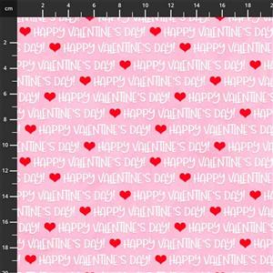 Henry Glass Gnomie Love Happy Valentine's Day Words Pink Fabric 0.5m