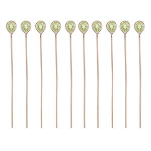Rose Gold Plated 925 Sterling Silver Head Pins With 4x3mm Pear Peridot - 40mm, Width 0.5mm - (10pcs)