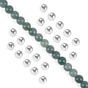 130cts Olmec Blue Jadeite Plain Rounds Approx 6.5 - 7mm, 38cm Strand & 5mm Spacers