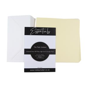 Hobby Maker Essentials 50 x  Cream Tall Plain edge cards & Envelopes, 250gsm