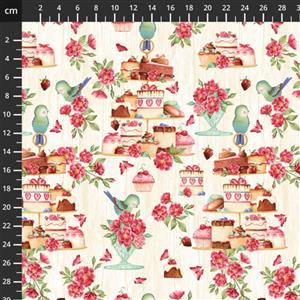 Henry Glass Tweets And Treats Cake Time Cream Fabric 0.5m