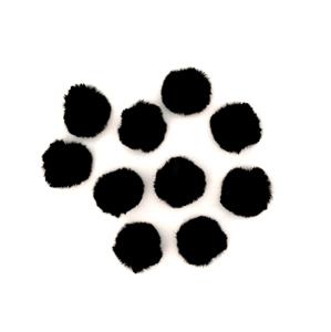 Black Faux Fur Pom Poms, Approx 4cm (10pk)
