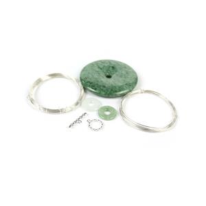 Cyclical; Green & White Jadeite Donuts with Sterling Silver Wire & Toggle Clasp