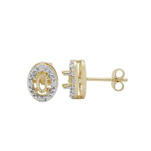 Gold Plated 925 Sterling Silver Oval Earrings Mount (To fit 5x3mm gemstones) Inc. 0.02cts White Zircon Brilliant Cut Round 1.50mm -1Pair