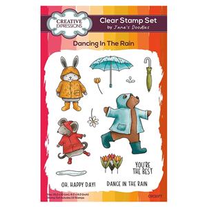 Creative Expressions Jane's Doodles Dancing In The Rain 4 in x 6 in Clear Stamp Set - 13 Stamps
