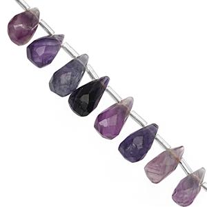 80cts Blue John Fluorite Faceted Drops Approx 7x5 to 12x7mm, 21cm Strand With Spacers