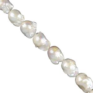 White Freshwater Nucleated Cultured Baroque Pearls, Approx 13-16mm, 38cm Strand
