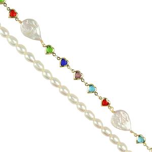 White Freshwater Cultured Pearls & Multi-Coloured CZ Connectors On Chain Project With Instructions By Suzie Menham